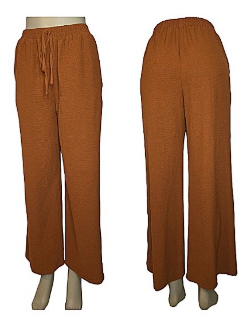 SHEIN Rust Orange Wide Leg Drawstring Waist Casual Pants Size S